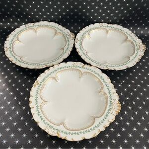 Antique C. Ahrenfeldt Limoges France Gold Trim Shell Shaped Bowl Plate Set of 3